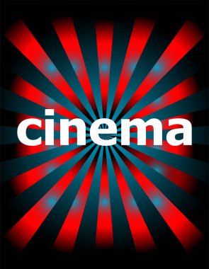 Sinema kelimesi dijital ekranda. Bilgi konsepti. Soyut arkaplanda hareket ışınları