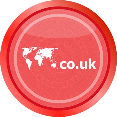 Alan adı CO.UK işaret simgesi. Dünya haritalı üst düzey İnternet alan adı sembolü