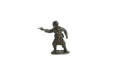 Oyuncak askerler beyaz arka planda izole edildi. Eski oyuncak askerler.