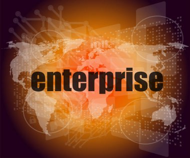 iş konsepti: dijital ekranda kurumsal kelimeler, 3d