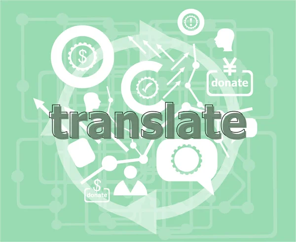 Texto Traducir Concepto Educativo Iconos Colección Infografías Desarrollo Web Pruebas — Foto de Stock