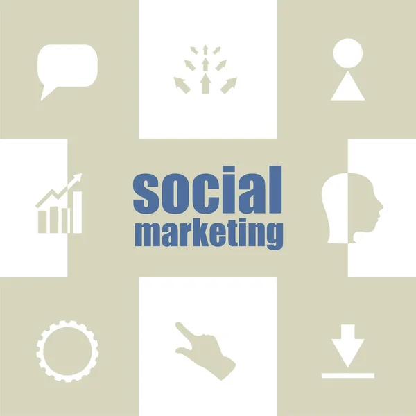 Tekst Sociale Marketing Management Concept Infografische Elementen Bedrijf Pictogram Set — Stockfoto