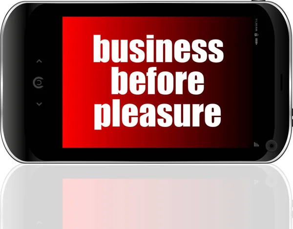 ビジネスコンセプト ディスプレイ上の喜びの前にテキストビジネスとスマートフォン — ストック写真