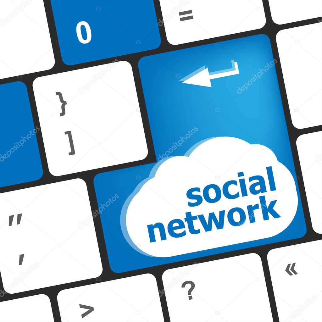 Social network keyboard key button. business concept