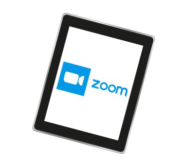 Zoom logosu video konferans uygulaması. Mavi kamera simgesi. Uygulama logosunu yakınlaştır. Canlı yayın uygulaması. Kharkiv, Ukrayna - 8 Haziran 2020