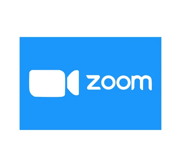 Zoom logosu video konferans uygulaması. Mavi kamera simgesi. Uygulama logosunu yakınlaştır. Canlı yayın uygulaması. Zoom logotype. Kharkiv, Ukrayna - 15 Haziran 2020