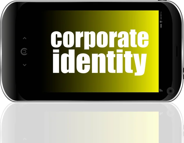 Obchodní Koncept Textová Firemní Identita Detailní Moderní Smartphone — Stock fotografie
