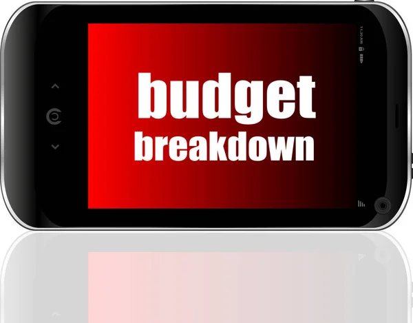 Business Concept Words Budget Breakdown Detailed Modern Smartphone — Stock Photo, Image