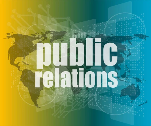 Koncepcja Społeczna Słowa Public Relations Ekranie Cyfrowym — Zdjęcie stockowe