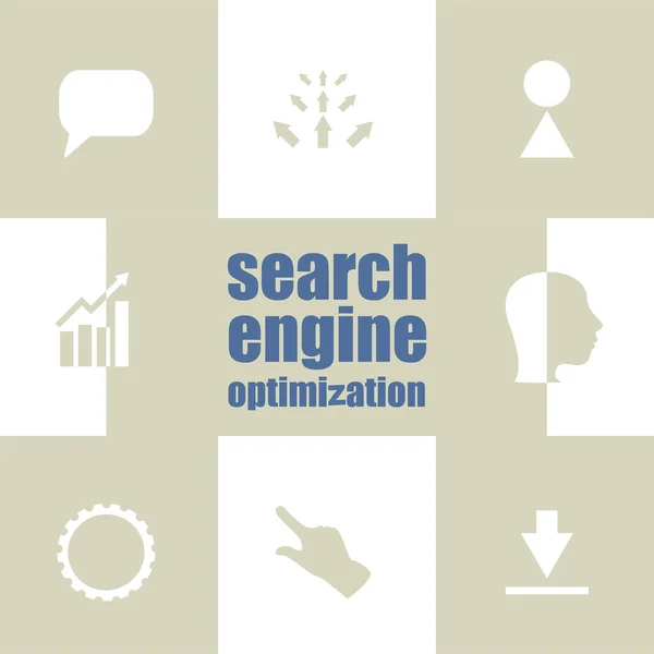 Arama Motoru Optimizasyon Metni Bilgi Konsepti Seo Infographic Elementleri Simgesi — Stok fotoğraf