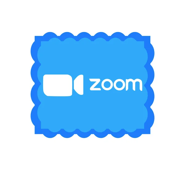 Zoom logo video conference application. Blue camera icon. Zoom app logo. Live media streaming application . Kharkiv, Ukraine - June , 2020