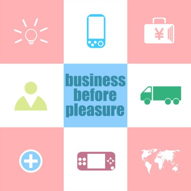 İş zevkten önce gelir. Yönetim konsepti. Bilgi paneli ui arayüz şablonu