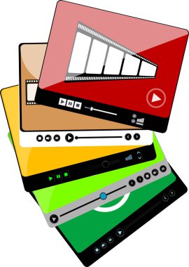 Düz stil modern video oynatıcı. Web ve mobil uygulamalar için video oynatıcı arayüz şablonu ayarlandı. Ortam oynatıcı seti.