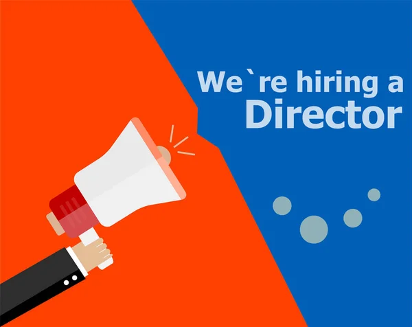 flat design business concept. We Are Hiring a director. Digital marketing business man holding megaphone for website and promotion banners.