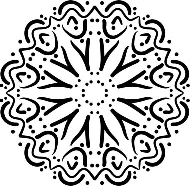 Mandala şeklinde dairesel desen. Tebrik kartı, dava izi vs. Soyut kalıplar. Mandala deseni siyah ve beyaz