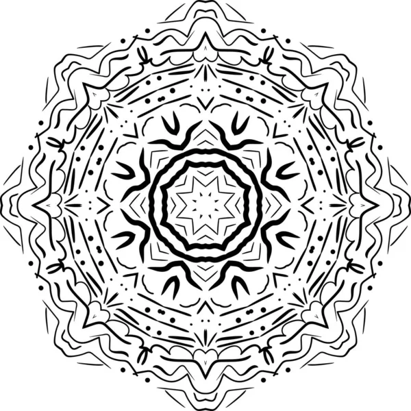 Mandala Yuvarlak Süslü Siyah Beyaz Şablon Klasik Dekoratif Elementler Çizimi — Stok Vektör