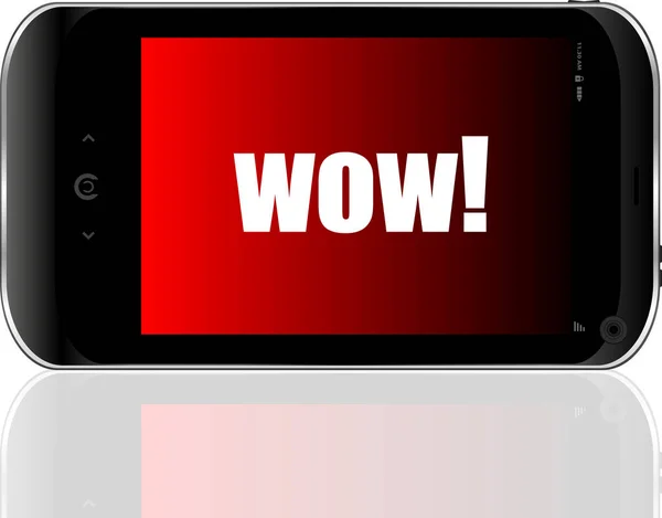 Wow Text Conceito Comunicação Global Smartphone Moderno Detalhado — Fotografia de Stock