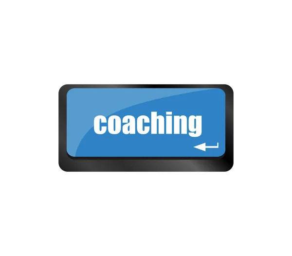 Coaching Word Tecla Teclado Mostrando Conceito Seguro Negócios — Fotografia de Stock