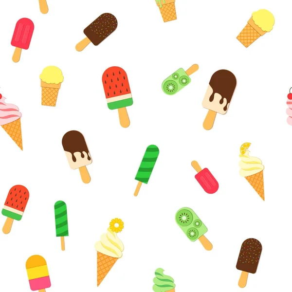 Patrón sin costura de repetición de helado en estilo de corte de papel trandy.. Sabroso palo de helado y conos verano brillante fondo para el diseño del paquete ilustración de la tarjeta vectorial en estilo de arte de percusión . — Vector de stock