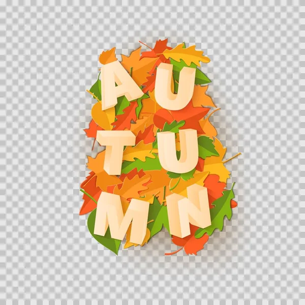 Palavra AUTUMN composição com verde amarelo folhas vermelhas com sombra no estilo de corte de papel. Folha de artesanato queda 3d letras realistas para cartaz de design, banner, flyer impressão de t-shirt. Ilustração vetorial — Vetor de Stock