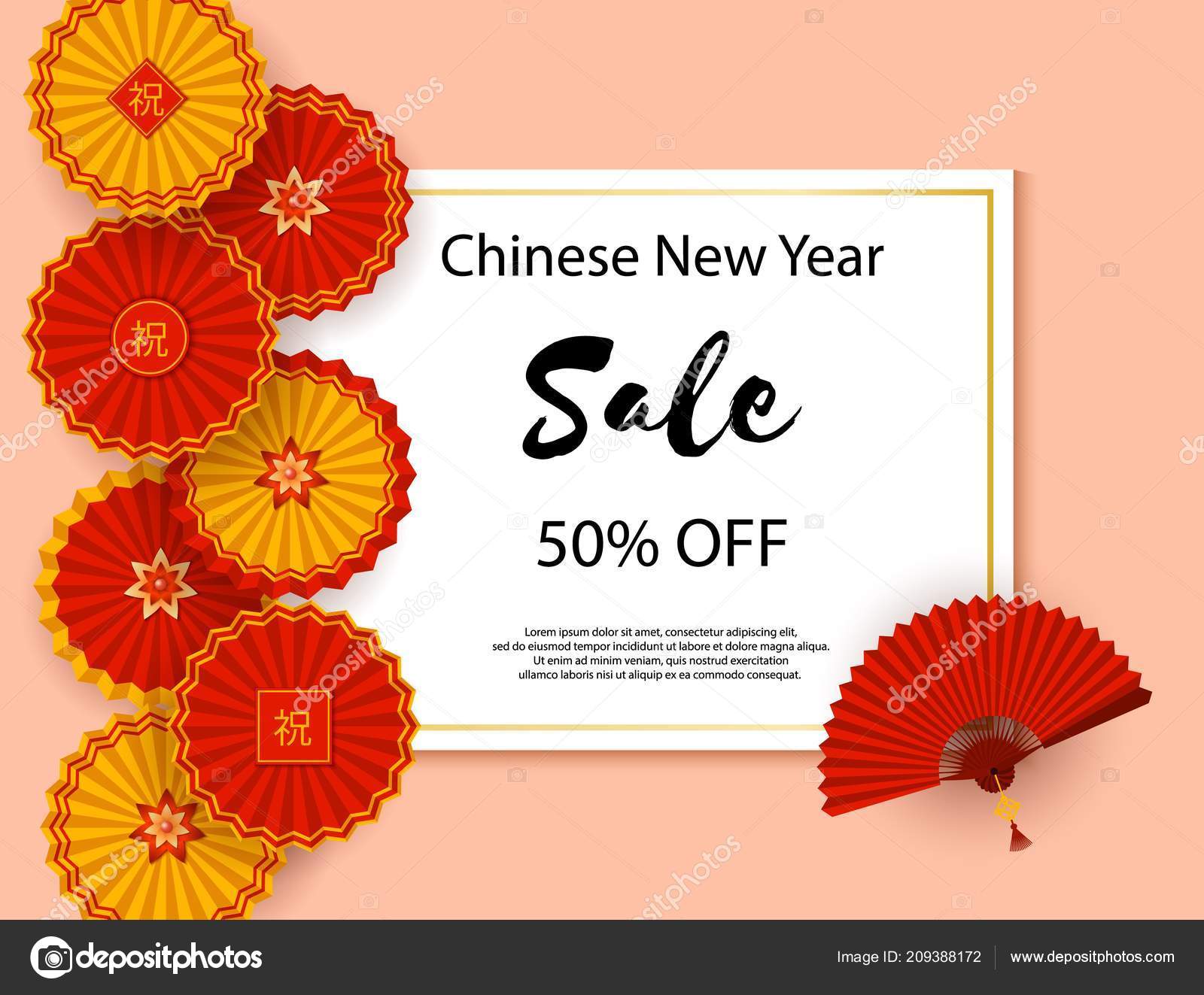 Chinese New Year Greeting Card With Golden Frame And