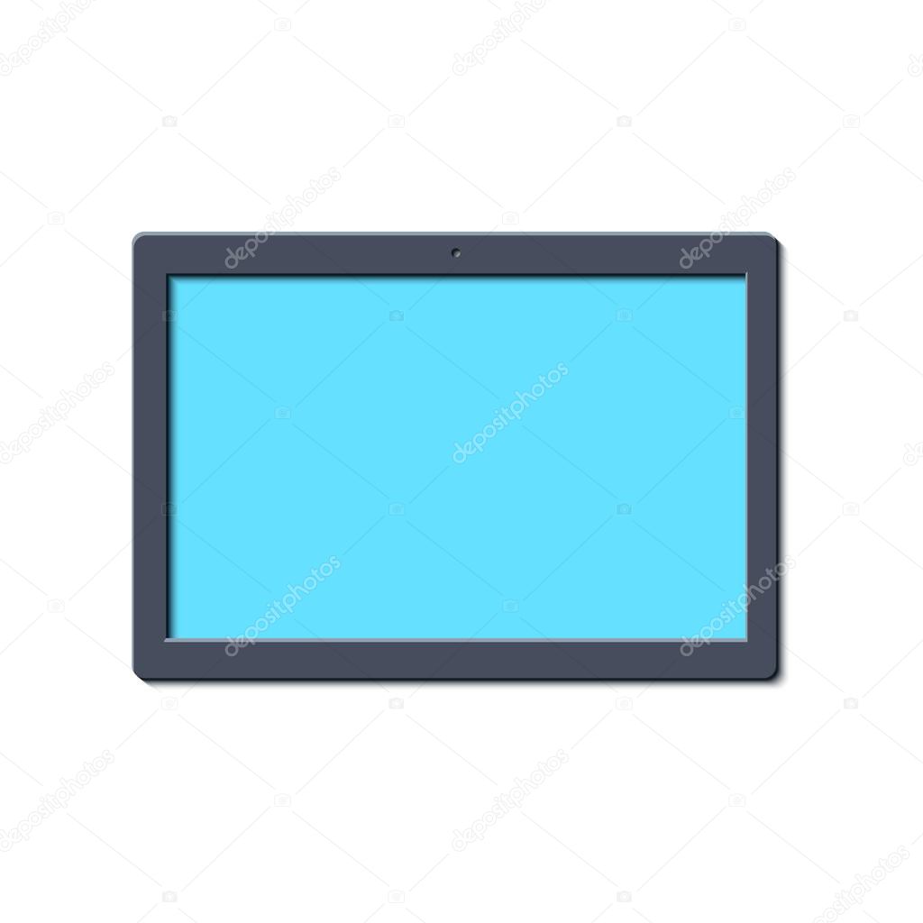 Tablet template in trandy paper cut style. Electronic device whith blue screen. Vector card illustration in papercutting art style.