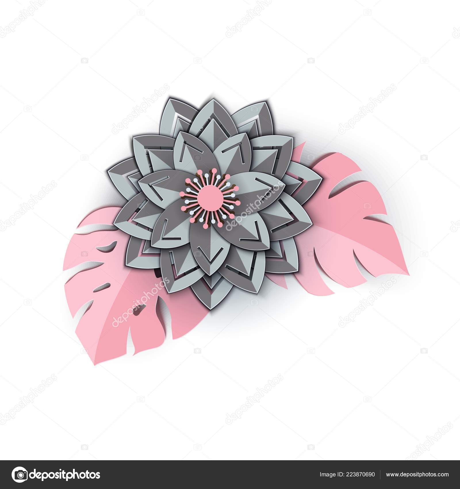 Paper Cut Design With Flower Composition Beautiful Angle
