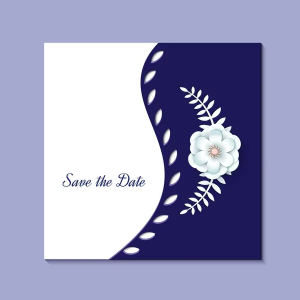 Řezání papíru design s květinové kompozice na listu. Krásné pozadí papíru fantasy květinové dekorace v bílé a modré barvě. Šablony pozdrav leták, uložit data karty vektorové ilustrace — Stockový vektor