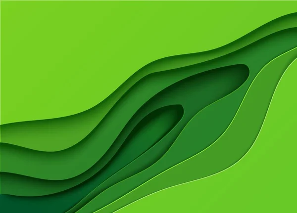 Banner verde com formas diagonais abstratas cortadas de estilo de papel. Esculpindo fundo onda com camadas e sombra. Ilustração de cartão vetorial para folheto ecológico ou cartaz — Vetor de Stock