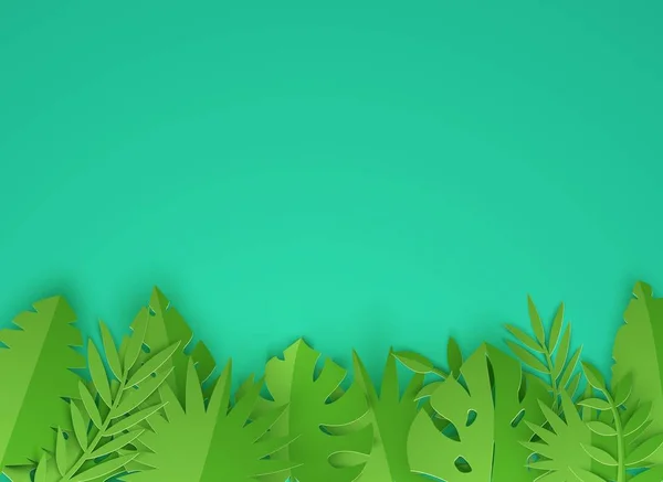 Jungle Paper Border 3d Render Tropical Paper Leaves Green Scene