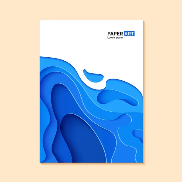 Folheto azul abstrato em estilo papel de corte. Modelo de onda de mar de recorte para salvar os cartazes da Terra, folhetos ecológicos, apresentações, convites com lugar para o texto. . — Vetor de Stock
