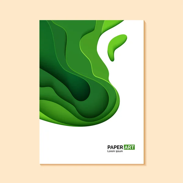 Folheto verde abstrato em estilo papel de corte. Modelo de onda de grama recorte para salvar os cartazes da Terra, folhetos de ecologia, apresentações, convites com lugar para o texto. — Vetor de Stock