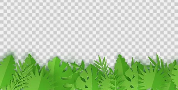 Borde sin costuras de hojas tropicales de verano en estilo de corte de papel. Artesanía de la selva colección de plantas verdes con sombra. Ilustración de tarjetas vectoriales creativas en estilo de arte de corte de papel — Archivo Imágenes Vectoriales