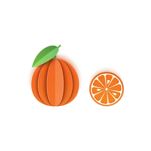 Het papier is gesneden met hele en slice Mandarijn Citrus, een uitstekend ontwerp voor elk doel. Zomer sappig oranje in papier gesneden sytle. Vector kaart 3D illustratie. Tropische Papercraft lagen fruit. — Stockvector