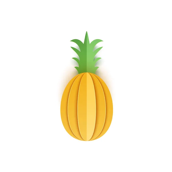 Das Papier wird mit ganzen Ananas-Zitrusfrüchten geschnitten, ein ausgezeichnetes Design für jeden Zweck. Sommer, süße saftige Ananasnahrung. Vektorkarte 3D-Abbildung. tropische Papercraft Schichten Früchte. — Stockvektor