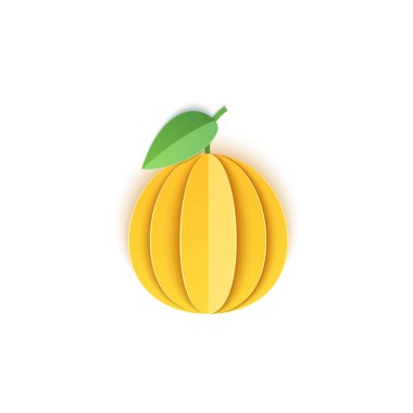 Kağıt bütün greyfurt narenciye, herhangi bir amaç için mükemmel bir tasarım ile dilimlenir. Yaz, tatlı sulu pomelo yemeği. Vektör kartı 3d illüstrasyon. Tropikal papercraft katmanları meyve.