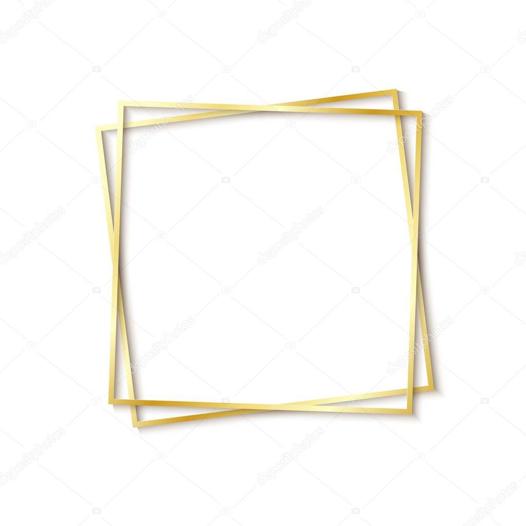 Cornice in oro taglio carta con ombra realistica. Due cornici quadrate  inclinate dorate si trovano una