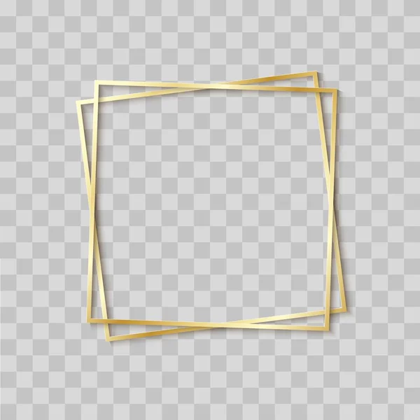 Papper skära guld ram med realistisk skugga. Två gyllene lutande fyrkantiga ramar ligger en på en annan. Vektor kort illustration med plats för att sälja reklamtext. 3D-banderoll på transparent bakgrund. — Stock vektor