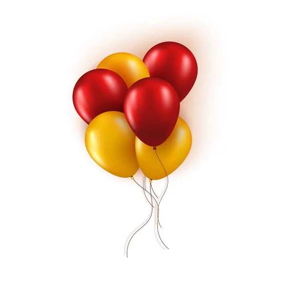 Beyaz arka planda izole kırmızı ve sarı balonlar gerçekçi demet. Doğum günü veya siyah Cuma satış konsepti için vektör tebrik kartı elemanı — Stok Vektör