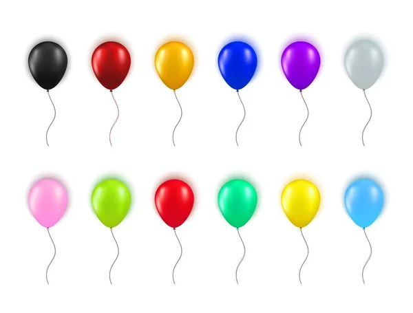 Beyaz arka planda izole gerçekçi farklı renkler balonlar ayarlayın. Doğum günü partisi, büyük açılış veya siyah Cuma satışı tebrik kartı kavramı için öğe koleksiyonu. Vektör Illustration — Stok Vektör