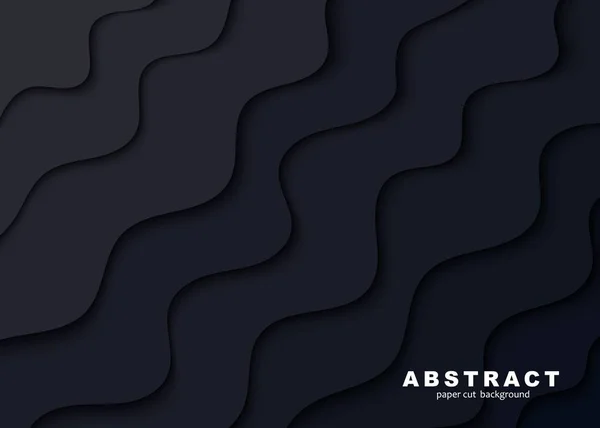 Papiergeschnittene abstrakte Welle schwarze Form Hintergrund. geschichteter Hintergrund mit dunkelgrauen Wellenlinien aus Papier und Schatten. horizontale Vektor-Tapete für kreative Werbeplakate im trendigen Stil — Stockvektor
