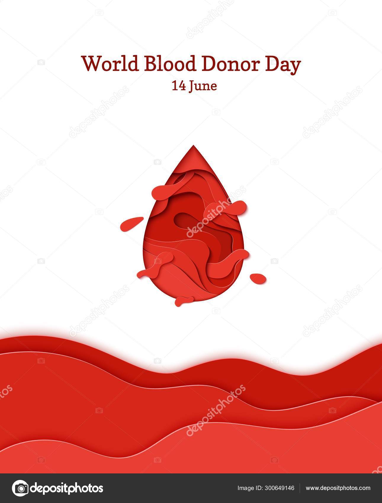 World Blood Donor Day 14 June vector background. Paper art poster with red  blood drop paper on white background. Vector medicine 3d illustration.  Creative donor or Hemophilia day banner. Stock Vector Image
