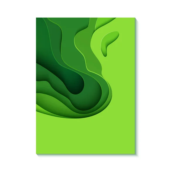 Folheto verde abstrato em estilo papel de corte. Modelo de onda de grama recorte para salvar os cartazes da Terra, folhetos ecológicos, apresentações, convites com lugar para o texto. Ilustração do cartão vetorial . — Vetor de Stock