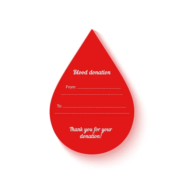 Roter Tropfen Blutspende im Papierschnitt-Stil. Vorlage für den Blutspendeausweis. Danke Transfusionsaufkleber. Vektorkonzept medizinische Patientenversorgung Banner Hämophilie, Anämie, Leukämie. — Stockvektor