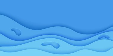 Kağıt kesim tarzında mavi soyut arkaplan. 8 Haziran 'daki Dünya Okyanusu Günü için kağıt katmanları dalgalı su. Vektör Dünya posterleri şablon, ekoloji broşürleri, sunumlar, metin yeri olan davetiyeler.