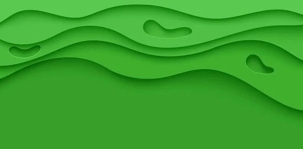 Folheto verde abstrato em estilo papel de corte. Modelo de onda de grama recorte para salvar os cartazes da Terra, folhetos ecológicos, apresentações, convites com lugar para o texto. — Vetor de Stock
