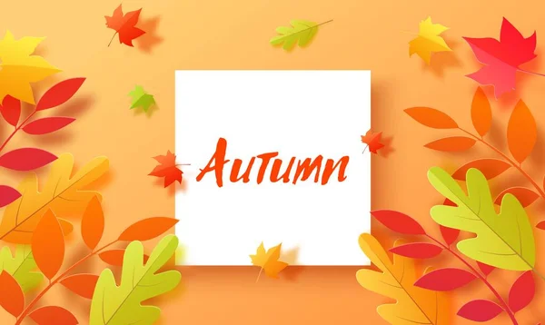 Banner de otoño en estilo de corte de papel. Ilustración de tarjeta vectorial — Vector de stock