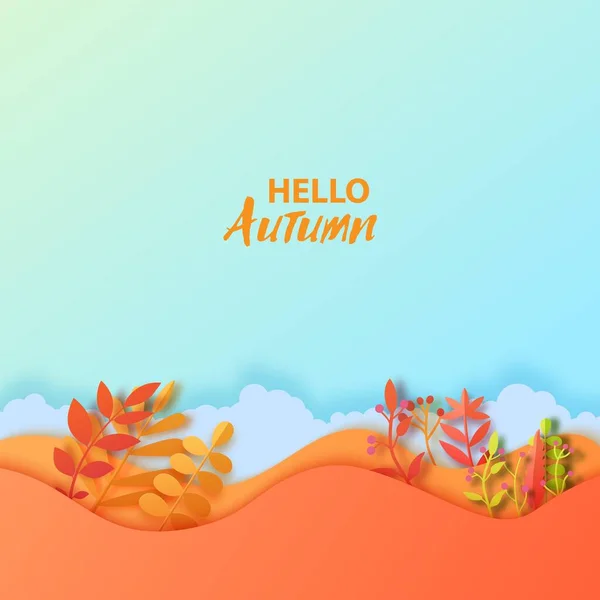 Otoño Deja Fondo Ondulado Estilo Corte Papel Vector Ilustración Hoja — Vector de stock