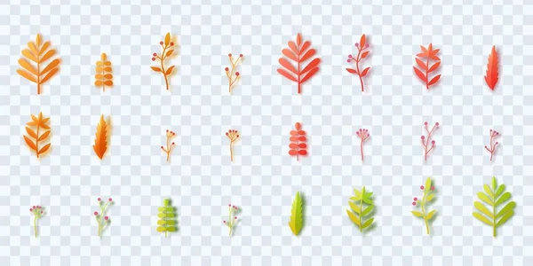 Set di foglie autunnali colorate in stile carta tagliata. Vettore — Vettoriale Stock