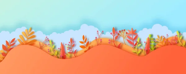 El otoño deja un borde ondulado en estilo de corte de papel. Ilustración vectorial 3d — Vector de stock
